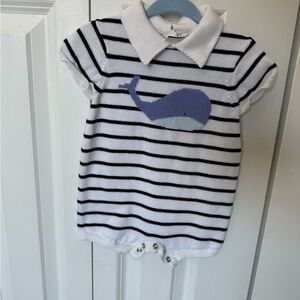 Janie and Jack White and Black Striped Whale Romper
